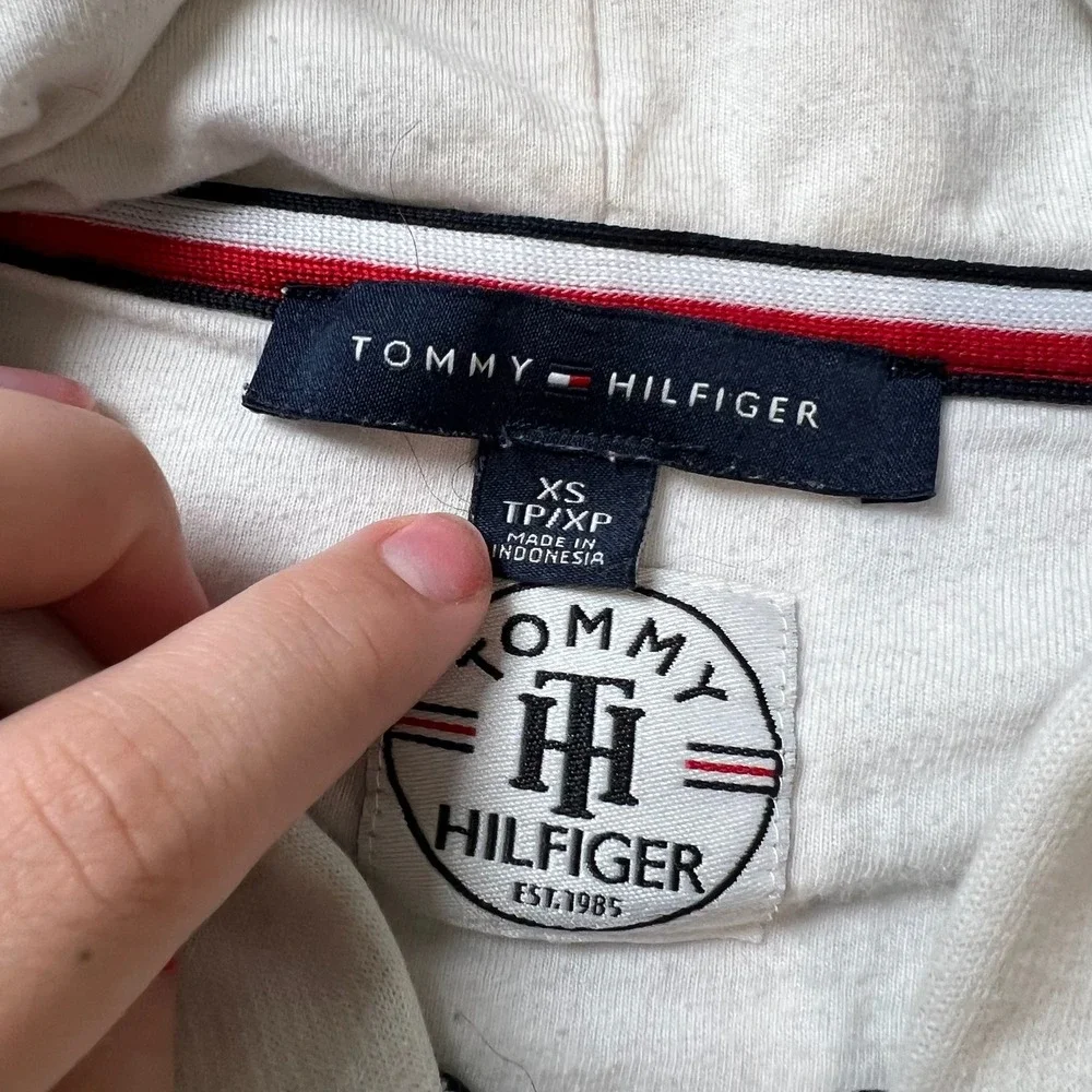 Tommy Hilfiger Zip Up Hoodie‎ Womens XS White Anchor Nautical Logo Sweatshirt